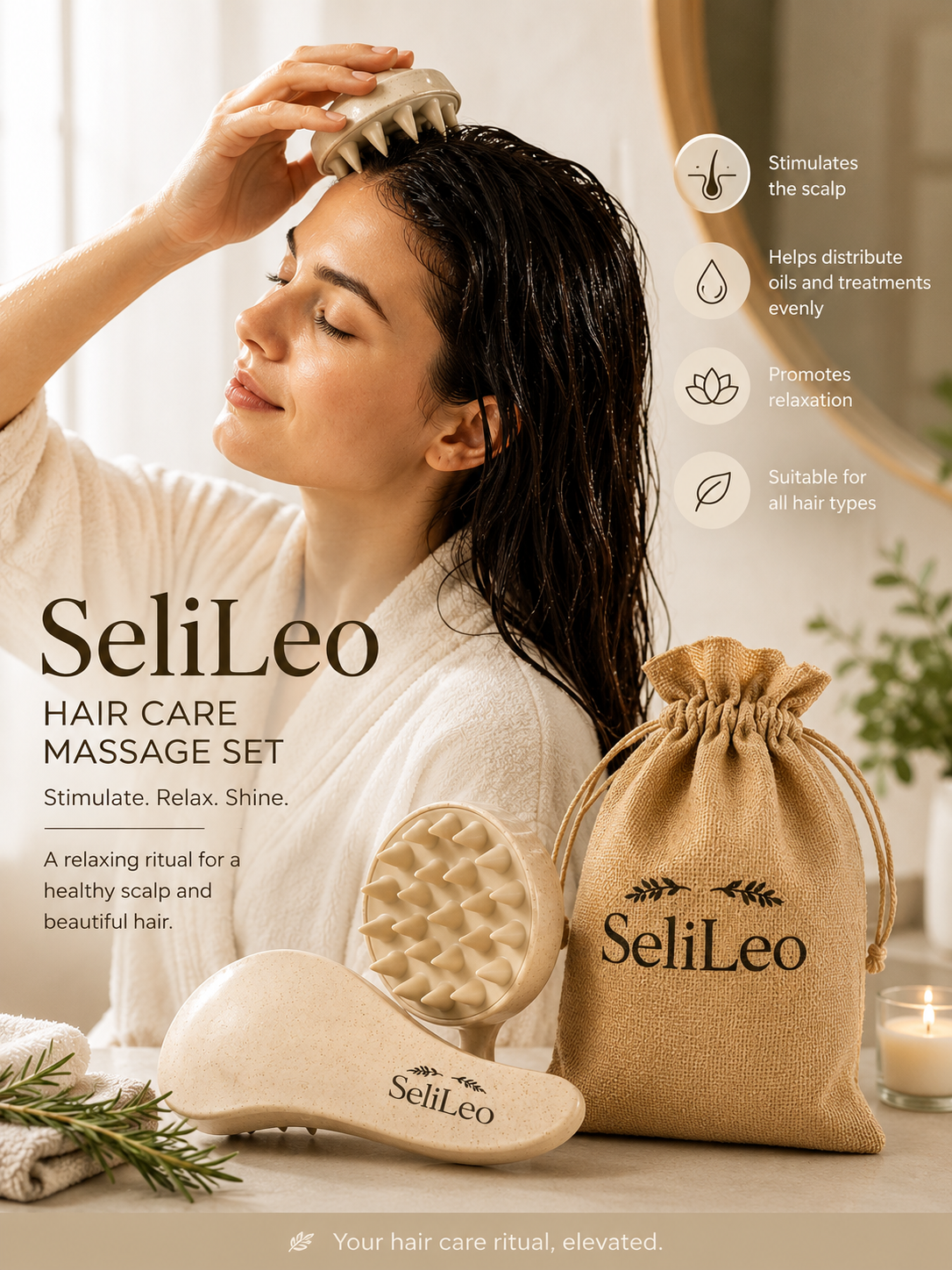 SeliLeo Hair Care Massage Set with scalp massager massage brush and storage pouch